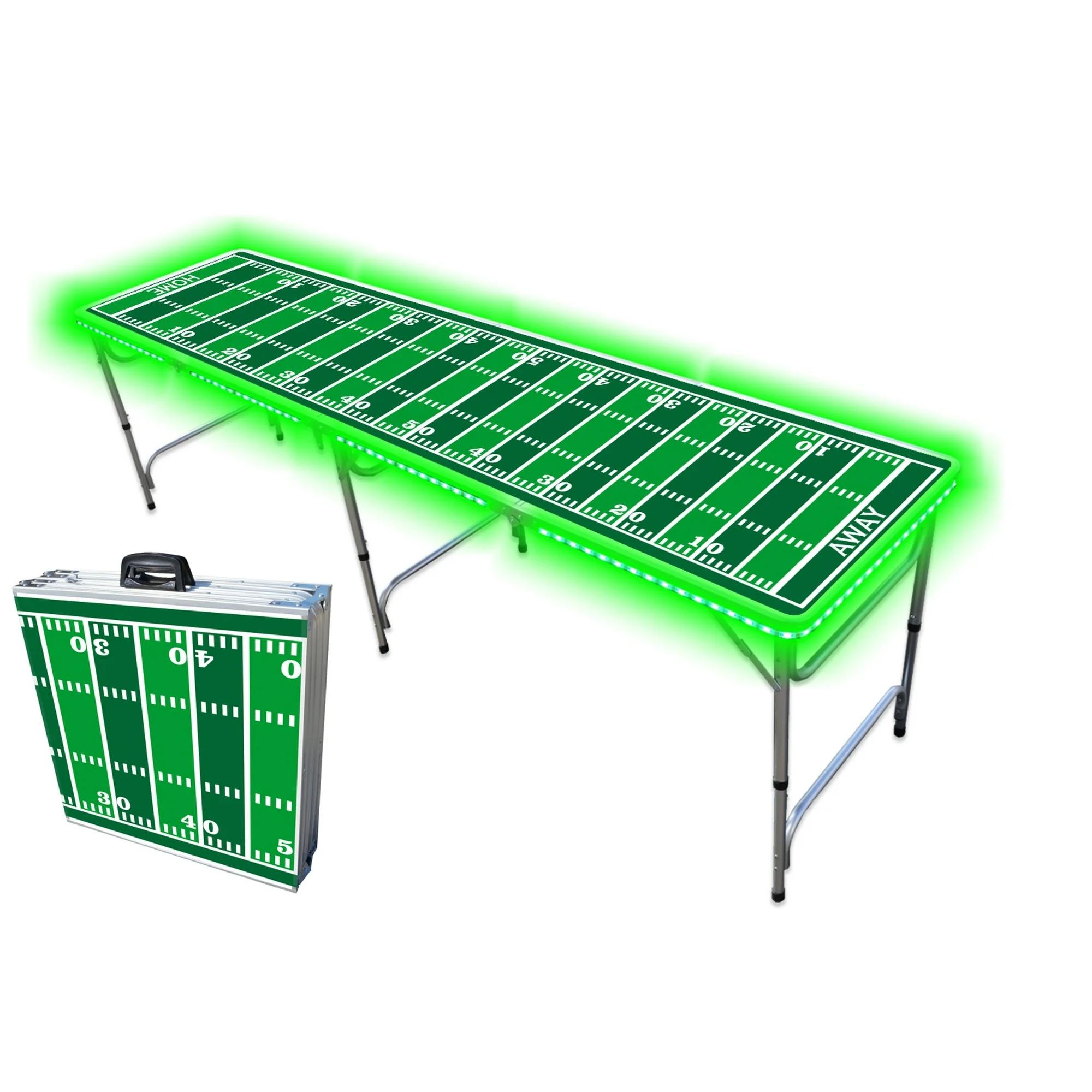 Portable Folding Table with FOOTBALL FIELD Graphic and LED Lights - Adjustable 8 ft or 4 ft Kids and Adult Party Table