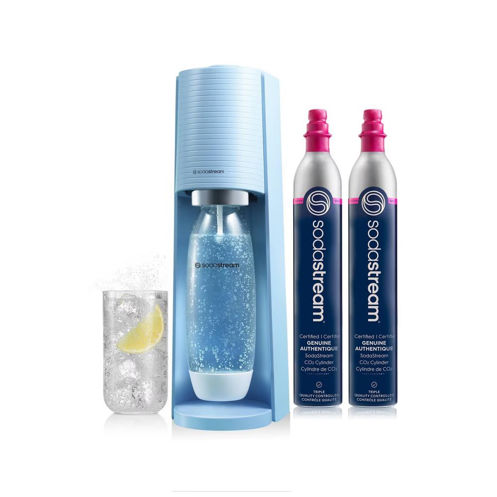 SodaStream Terra Sparkling Water Maker with Extra CO2 Cylinder and Carbonating Bottle Misty Blue