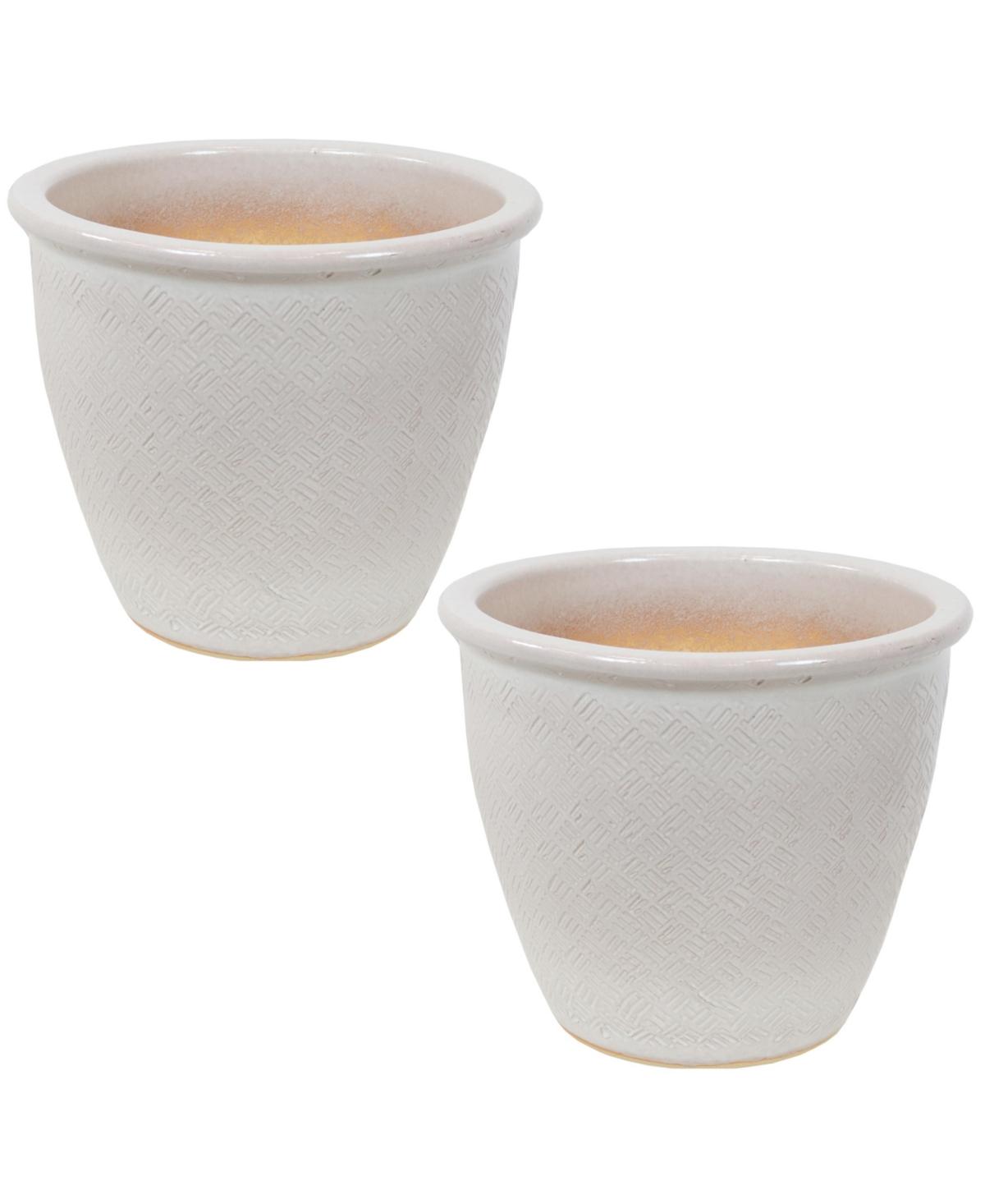 Ocean Villa 11.75-Inch Outdoor Ceramic Planter - Set of 2 - Pearl Finish with Mineral Glaze - Pearl