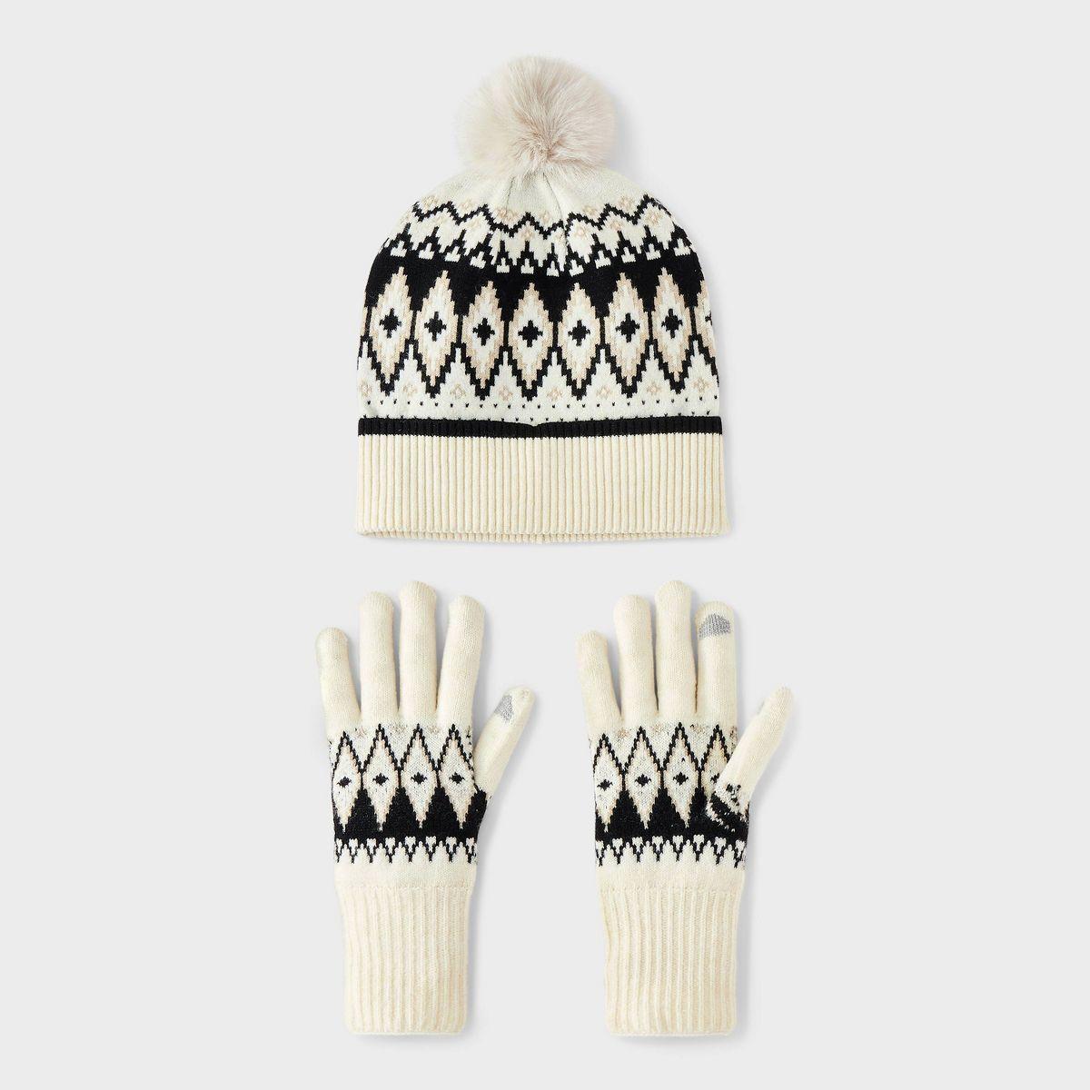 Fair Isle Pattern Beanie & Gloves 2pc Set - Universal Thread™ White