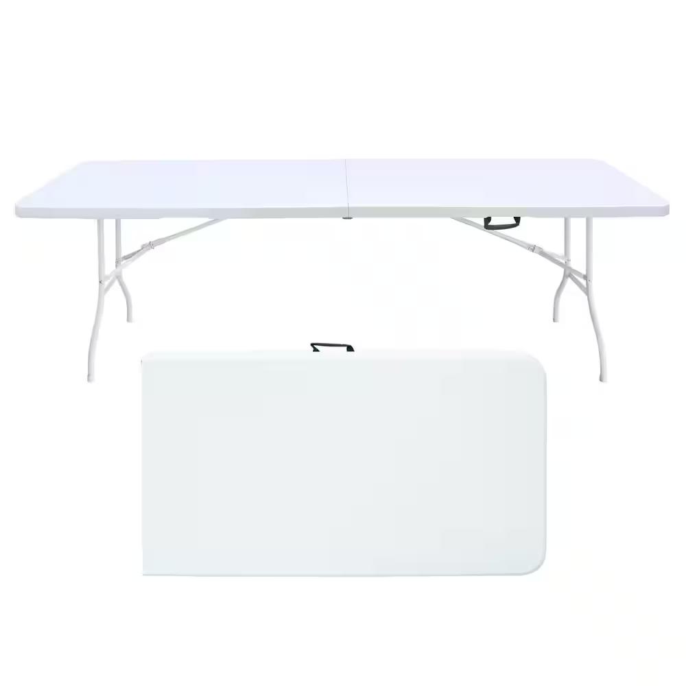 8 ft. Folding Table, Portable Plastic Table for Camping, Picnics, Parties, High Load Bearing Foldable Table