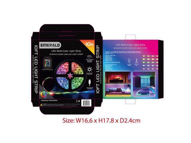 Emerald 10FT LED Strip Lights, Colored USB Connecting TV Backlight with Remote, 16 Color Lights