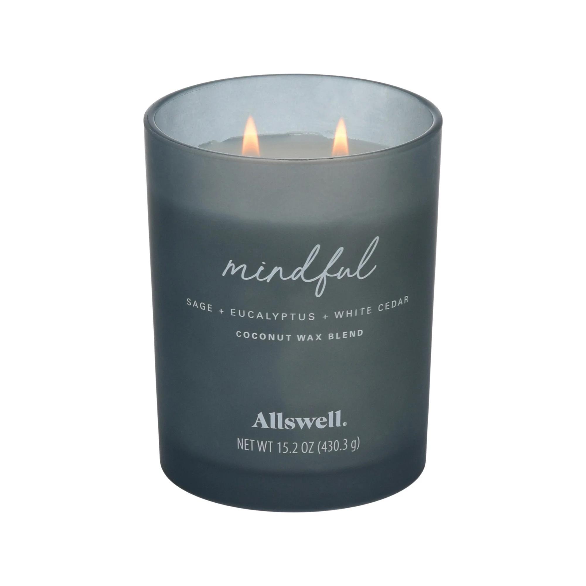 Allswell Mindful (Cashmere + Cedarwood + Musk) Scented 2-Wick 15oz Spa Jar Candle