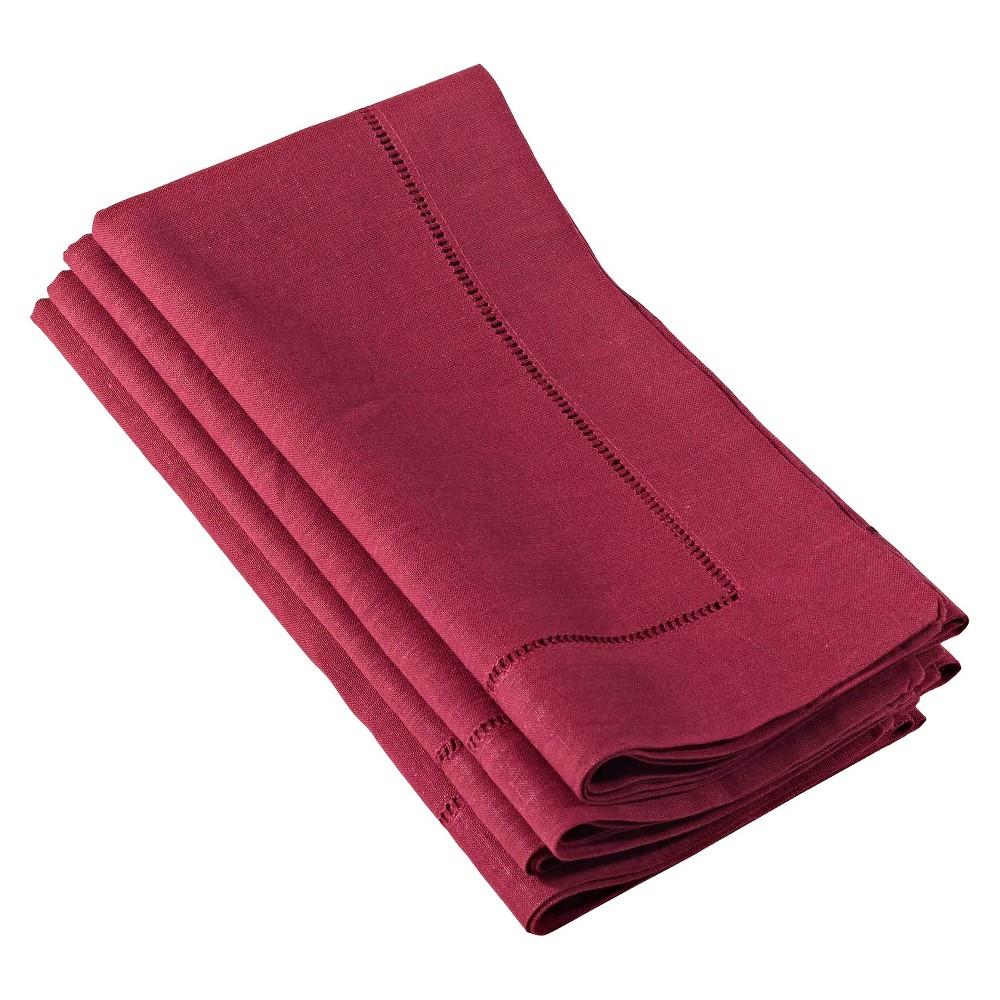 Hemstitched Dinner Napkins Burgundy (Set of 4): Linen & Cotton Cloth Napkins, Machine Washable, Saro Lifestyle