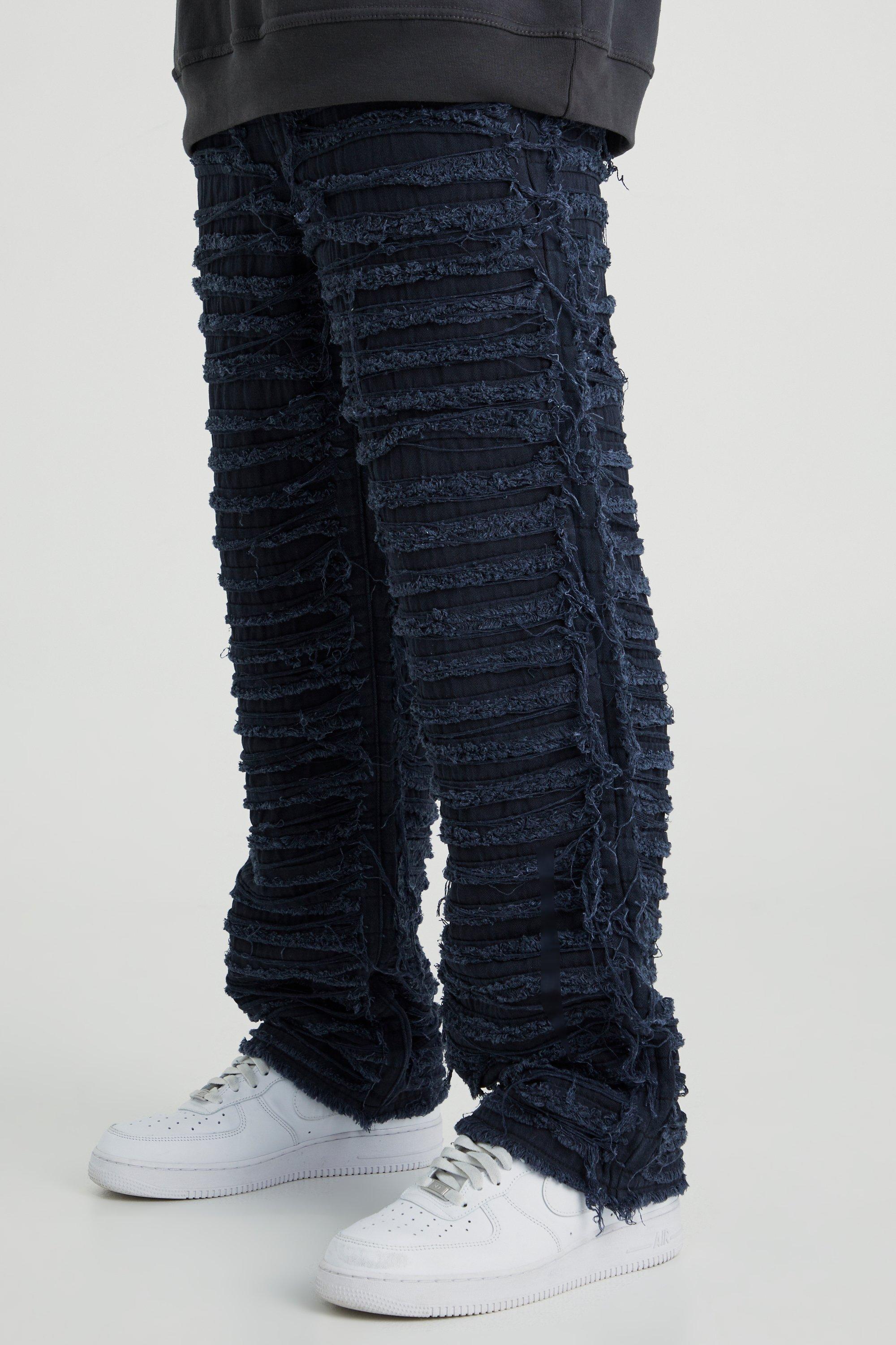 Mens Relaxed Heavily Distressed Pants - Black