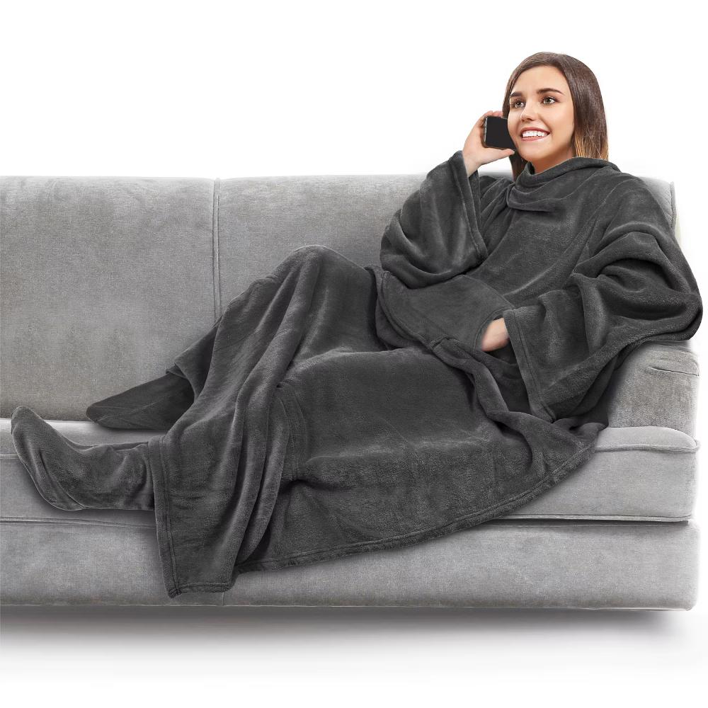 PAVILIA Wearable Blanket with Sleeves and Foot Pockets