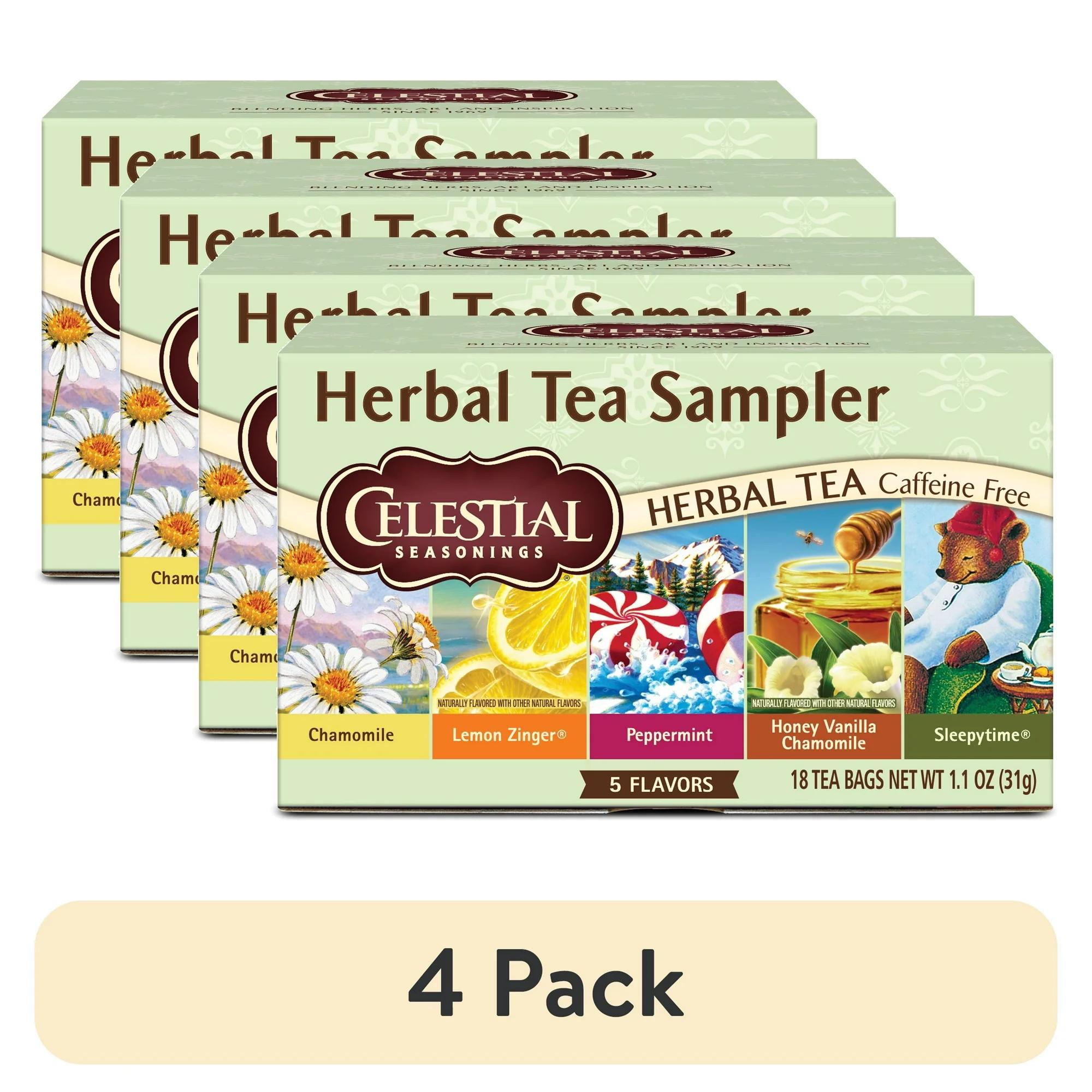(4 pack) Celestial Seasonings Herbal Tea Sampler Caffeine-Free Herbal Tea Bags (18 Count)
