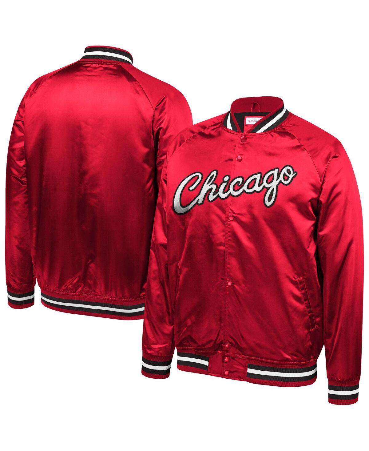 Mitchell & Ness Men's Red Chicago Bulls Hardwood Classics Throwback Wordmark Satin Jacket - Red