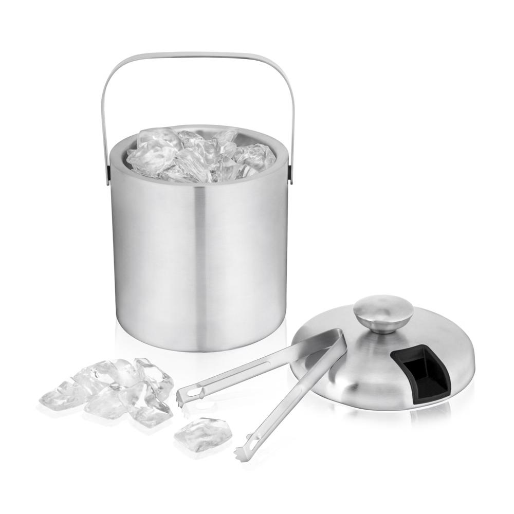 True Stainless Steel Ice Bucket with Tongs, Double Walled Insulated Bar Essential with Built-In Tong Holder Lid