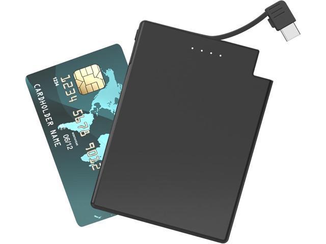 TNTOR Thin Portable Charger with Built in USB-C Cable, Slim Power Bank Credit Card Size Battery Pack Charger Portable for Pocket Wallet Compatible...