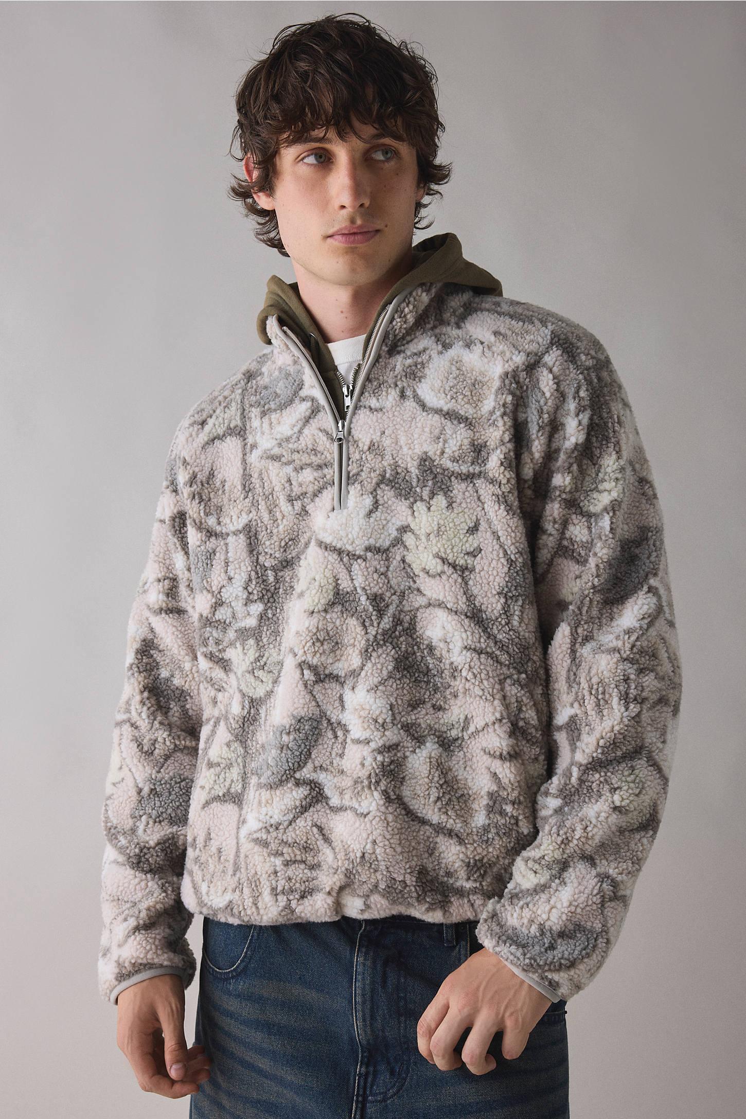 BDG Printed Fleece Quarter Zip Sweatshirt