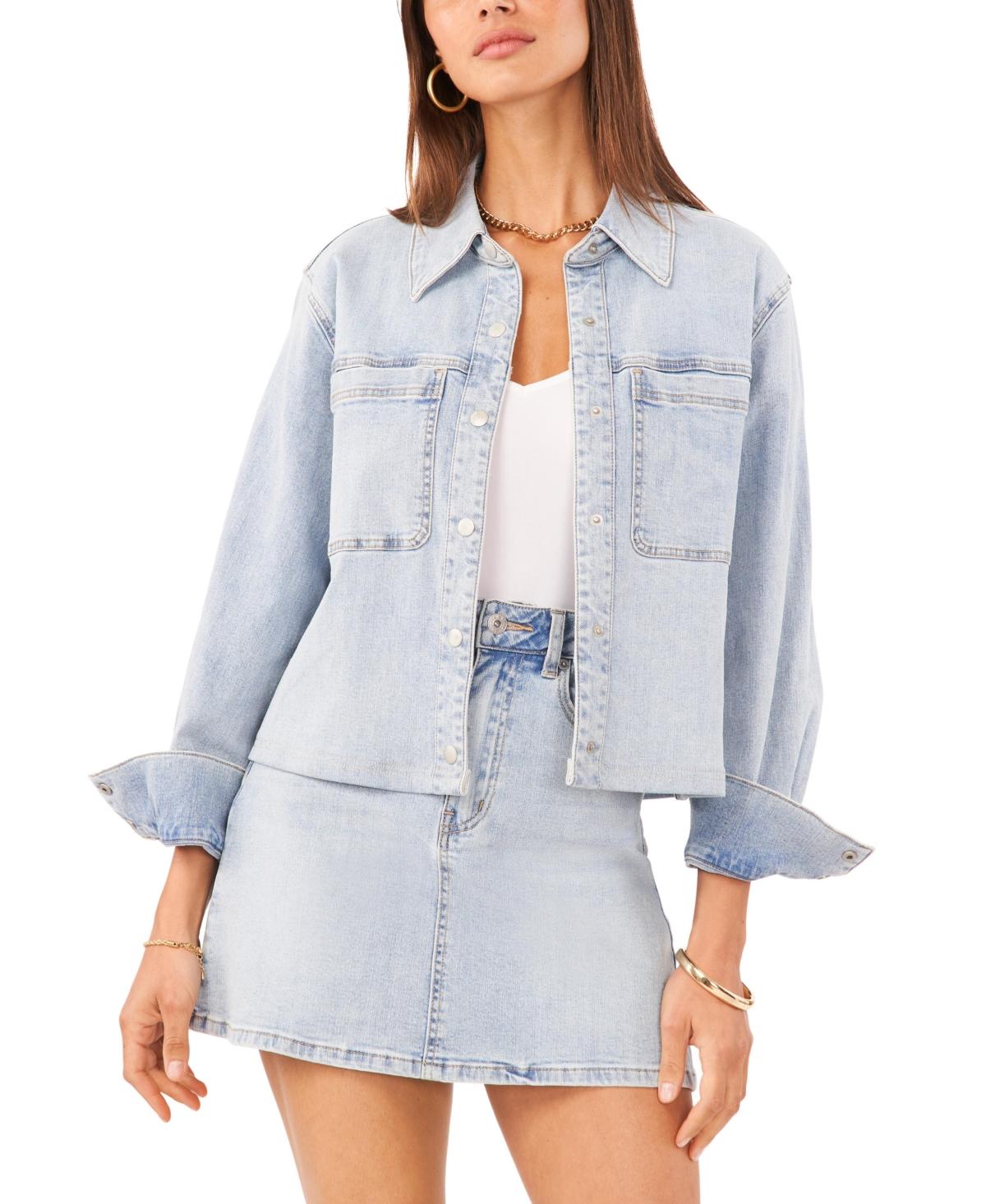 1.state Women's Cropped Front Pocket Denim Jacket - Light Blue Wash