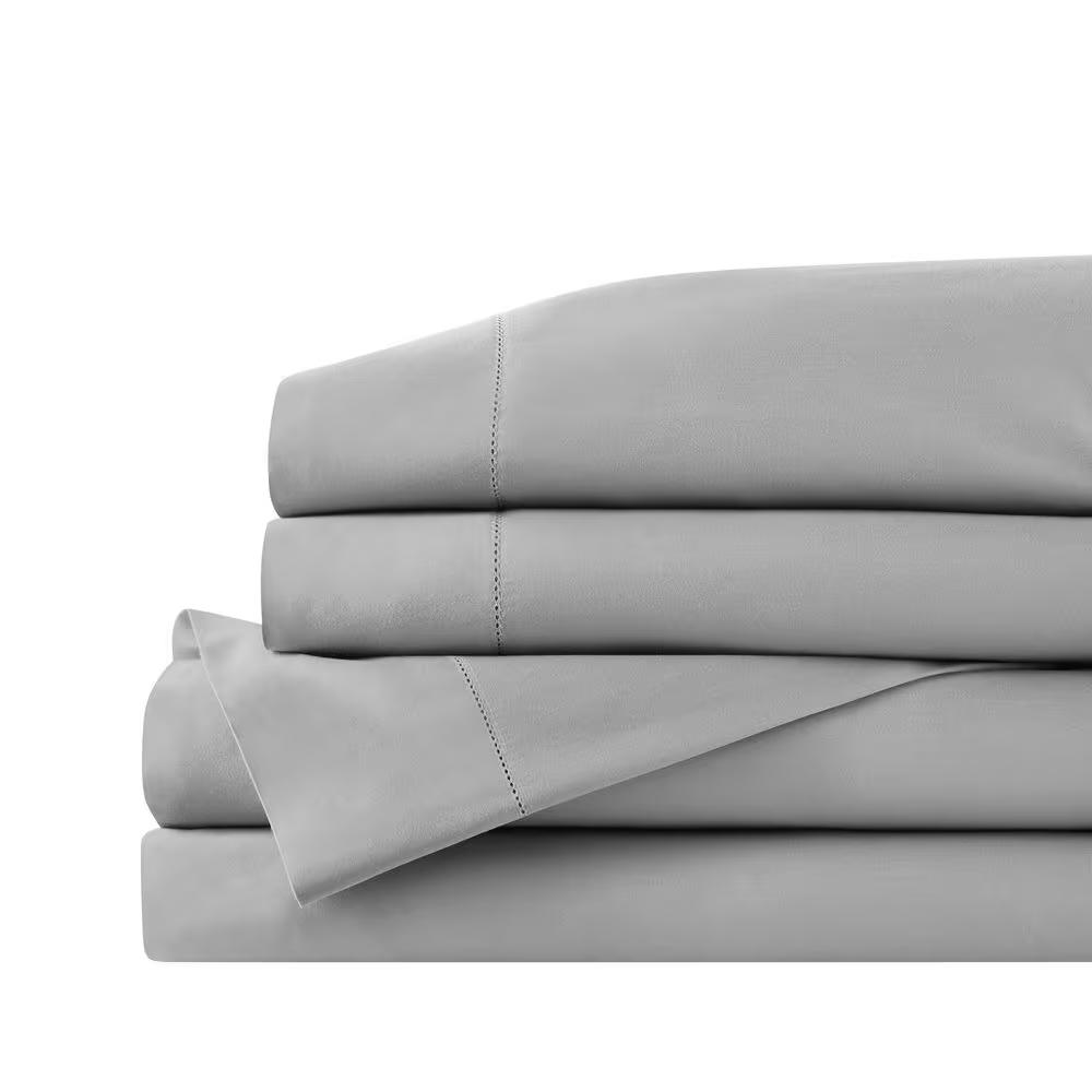 500-Thread Count Egyptian Cotton Sateen Stone Gray 4-Piece Full Sheet Set