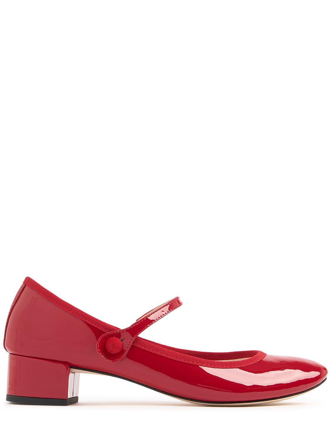 30mm Rose Patent Leather Mary Jane Heels
