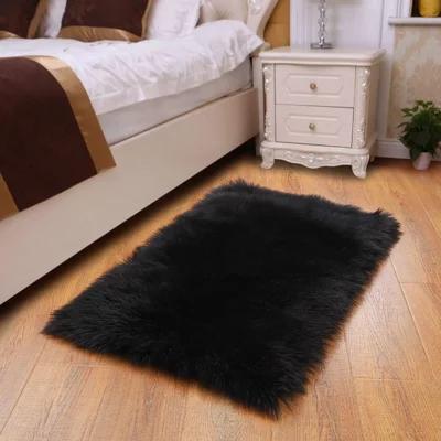 Modern Faux Fur Sheepskin Black Area Rugs, Floor Carpets High Pile Chair Cover