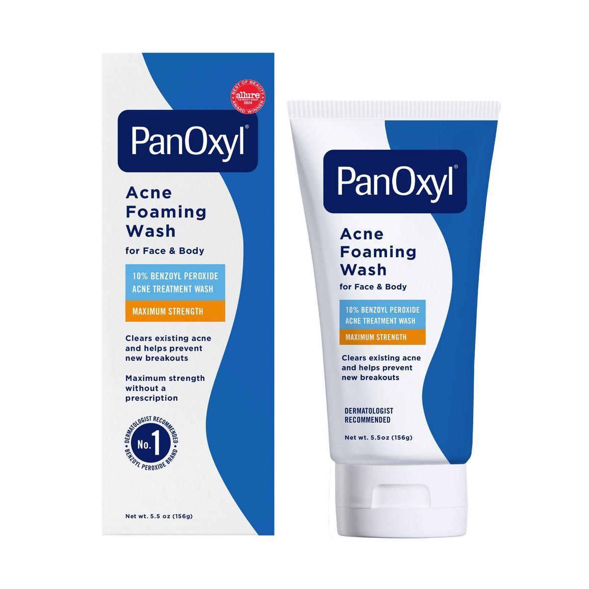 PanOxyl Maximum Strength Antimicrobial Acne Foaming Wash for Face, Chest and Back with 10% Benzoyl Peroxide - Unscented