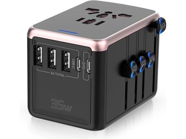 Universal Travel Adapter, PD 35W Fast International Power Adapter, 2 * 3.0A USB-C+3 * 2.4A USB-A Travel Adapter, Worldwide Travel Adapter for...