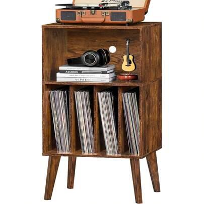 Record Player Stand, Black Turntable Stand Holds Up To 160 Albums, Mid-Century Vinyl Storage Cabinet Table With Solid Wood Legs, Record Player Holder