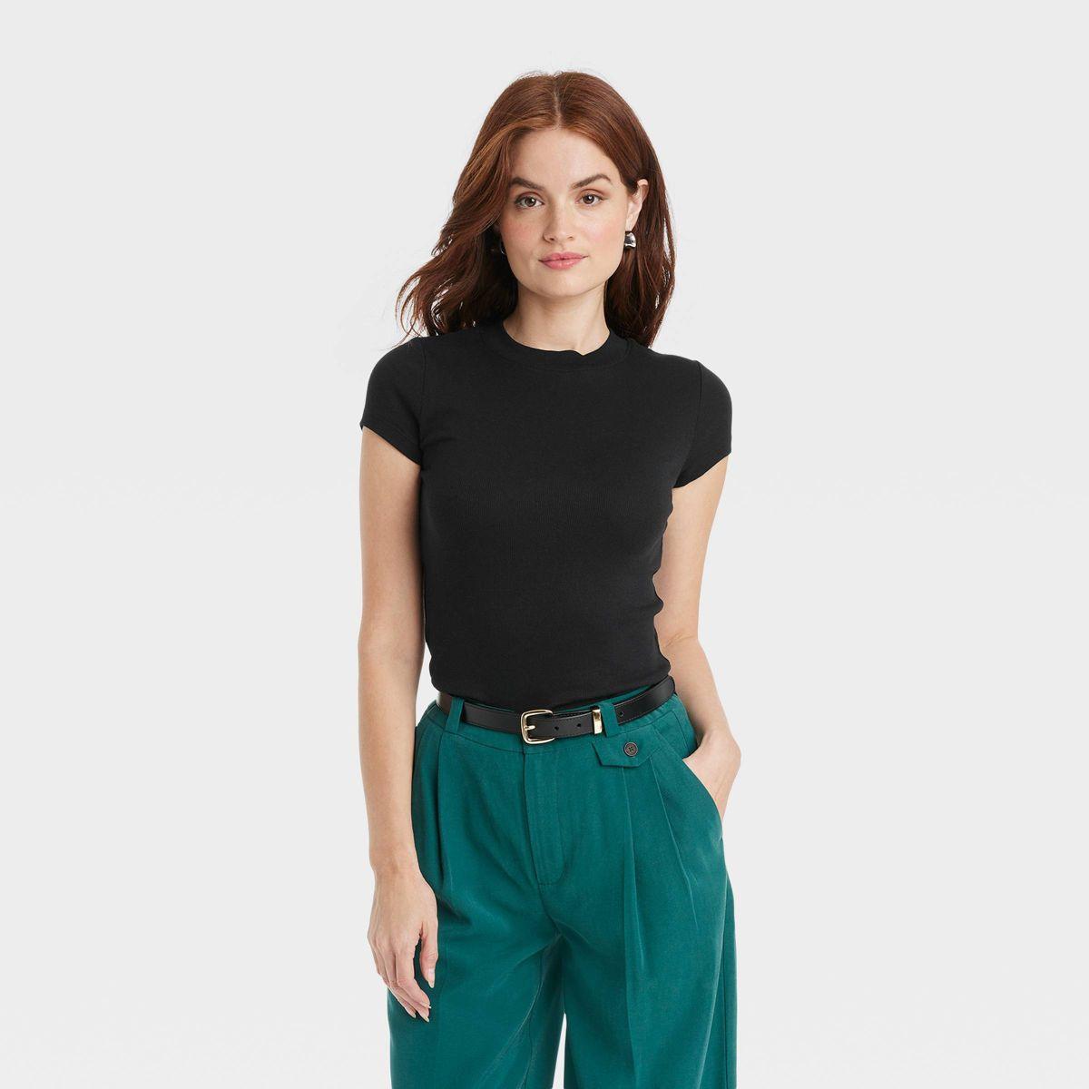 Women's Slim Fit Short Sleeve Ribbed T-Shirt - A New Day™